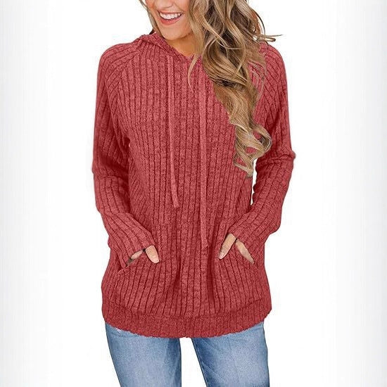 Hooded Sunken Stripe Kangaroo Pocket Sweatshirt
