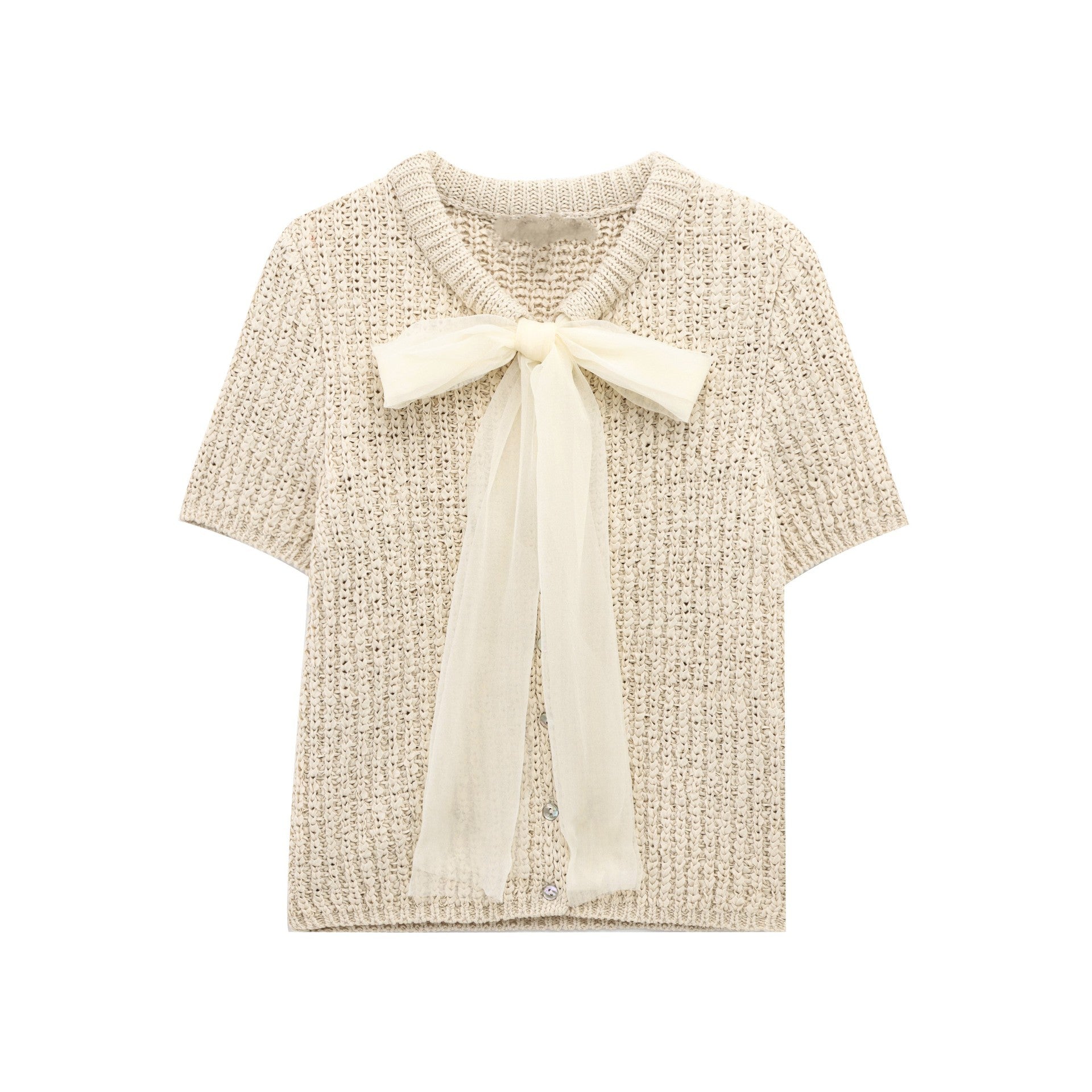 Transparent Organza Bowknot Decoration Knitted Coat