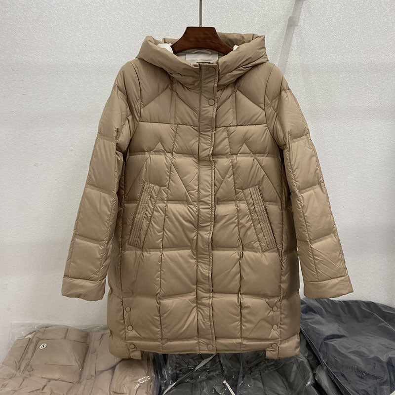 Autumn And Winter New Mid-length Adhesive Hooded Lightweight Down Jacket Women
