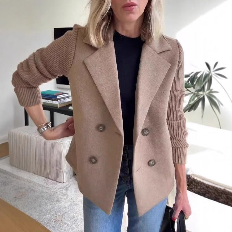 Women's Elegant Wool Stitching Woolen Coat Commuter Suit