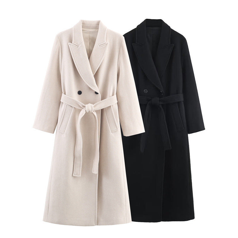 Women's Blend With Belt Long Overcoat Outerwear