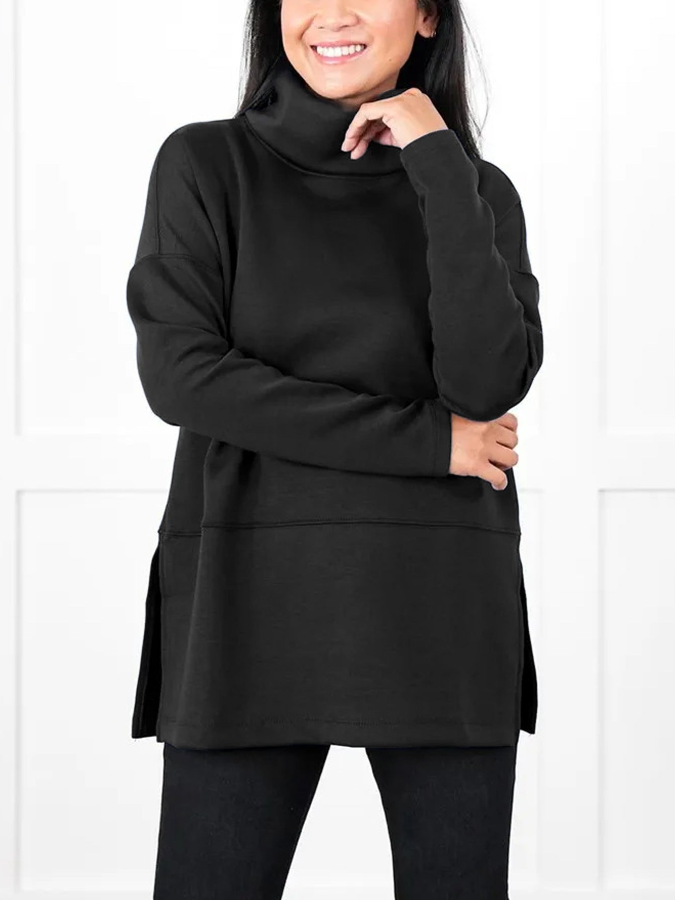 Large Size Multicolor Minimalism Turtleneck Top