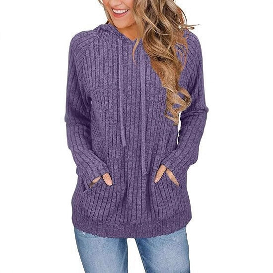 Hooded Sunken Stripe Kangaroo Pocket Sweatshirt